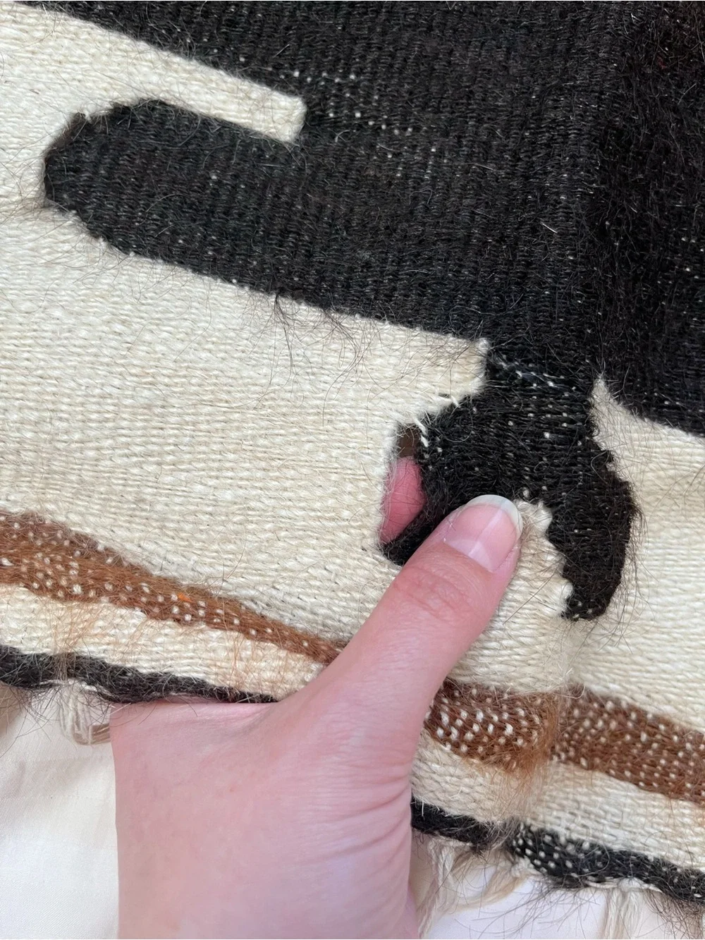 Midcentury Geometric Turkish Siirt Blanket | Goat Mohair, Brown | Small Accent